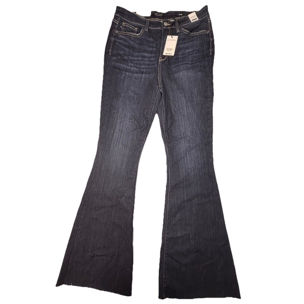 Judy Blue Flare Jeans Womens 13/31 High Waist Raw Hem Stretch Dark Wash NWT